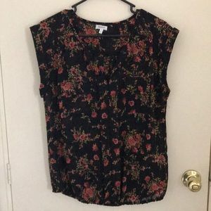 Black flower print sheer top